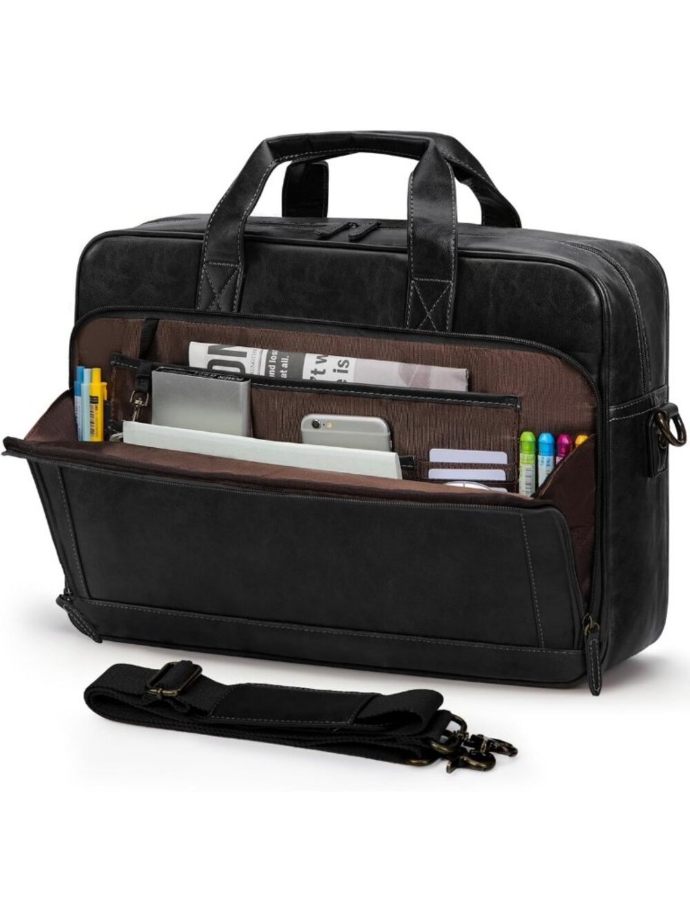 Vintage Leather Messenger Bag for Men - 16 Inch Laptop Briefcase, Stylish